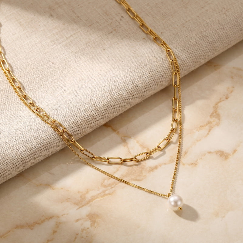 Double Layer Stacked Pearl Necklace Women's Back Chain Necklace