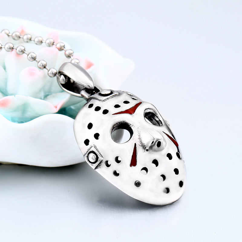 Custom Titanium Steel Jason Mask Pendant - Retro Epoxy Skull Jewelry for Men