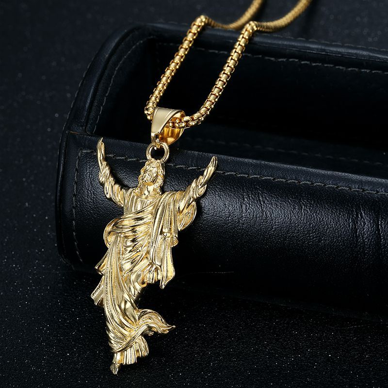 Planderful Everyday Genie Hip Hop Jesus Portrait Pendant Necklace Premium Stainless Steel Gold Plated For Hip Hop Fans