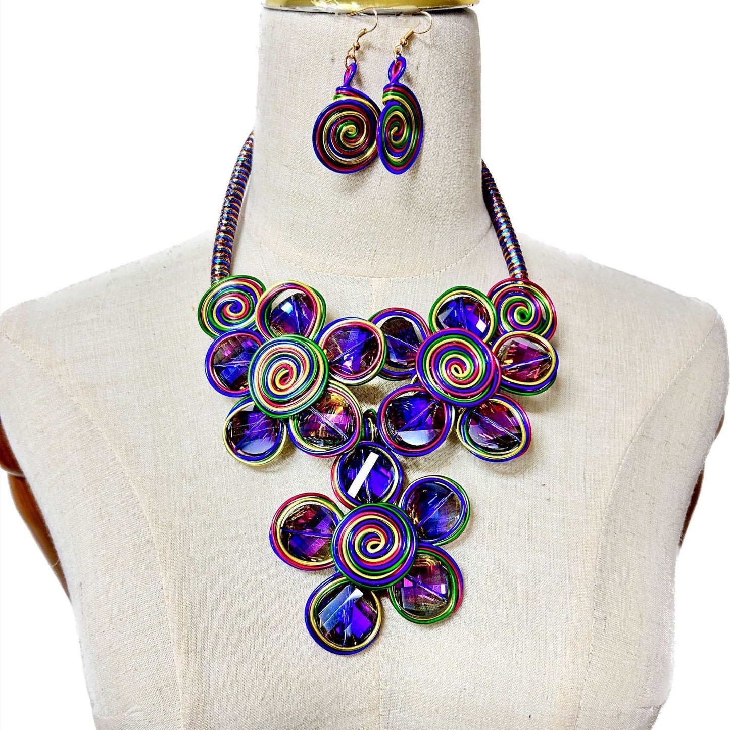 Exquisite Handcrafted Aluminum and Glass Necklace Set