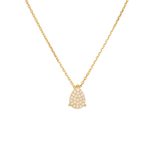 Full Zircon Water Droplet Pendant Silver Necklace