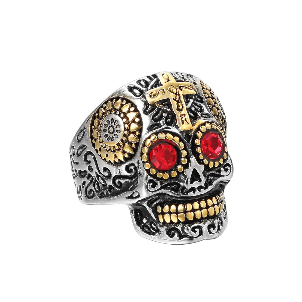 Planderful Day Of The Dead Skull Ring Titanium Steel For Men And Unisex Protection Statement Jewelry