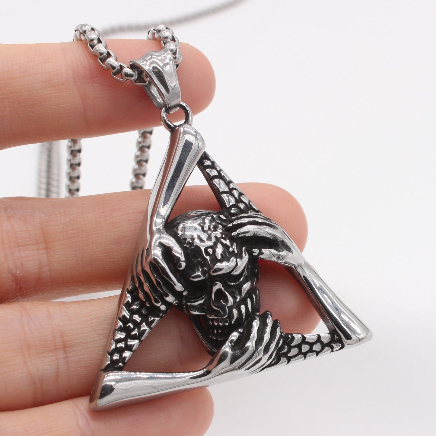 Planderful Jewelry Skull Pendant Mens Titanium Steel Vintage Triangle Design Necklace