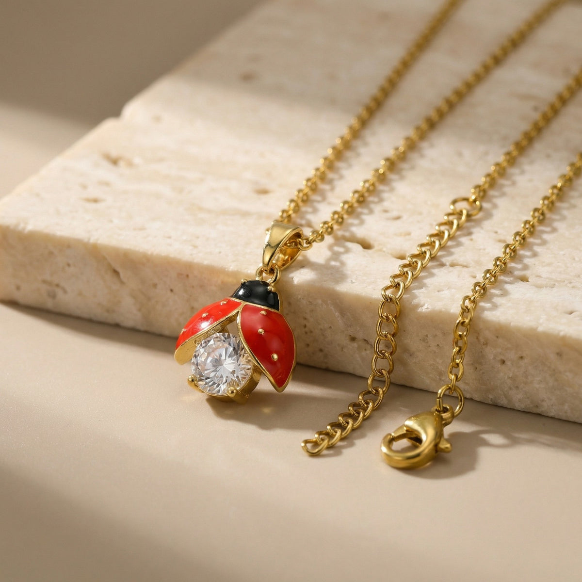 Copper Material Small Exquisite Cartoon Red Seven-Star Ladybug Zircon Red Beetle Pendant
