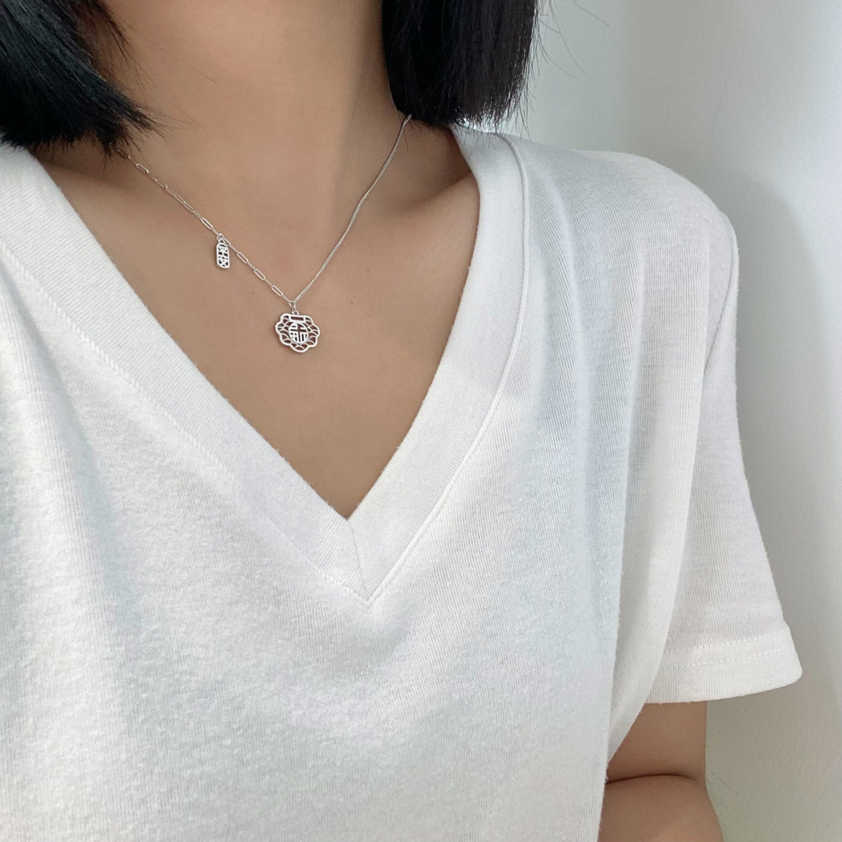 Minimalist Guofeng 925 Sterling Silver Women's Pendant Necklace