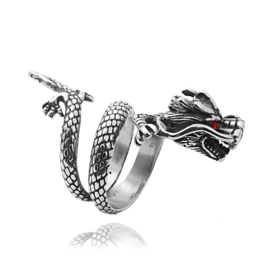 Titanium Steel Punk Dragon Head Ring for Men - Retro Trendy Design
