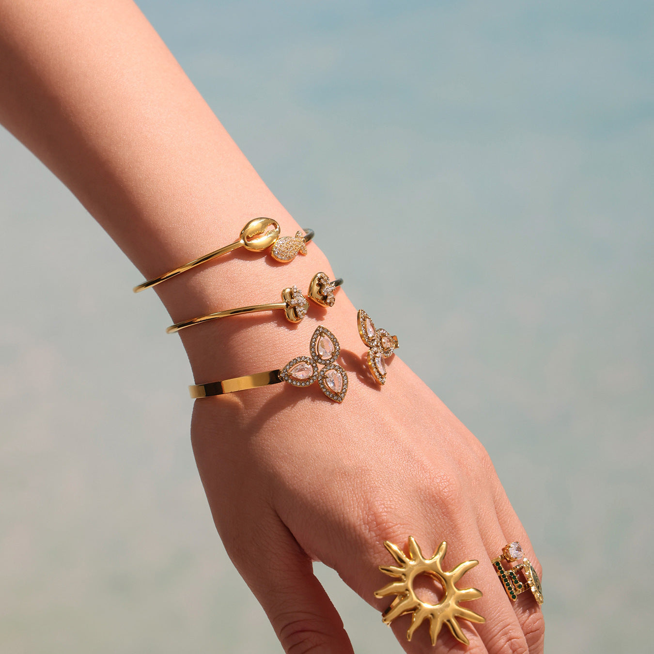 Planderful Zircon Rose Love Open Bracelet For Women