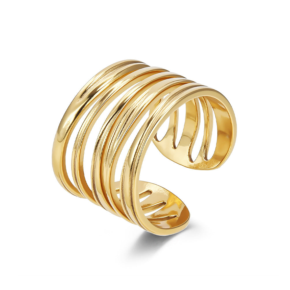 Planderful Geometric Stainless Steel Open Ring For Women Gold Plated Adjustable Fashion Jewelry