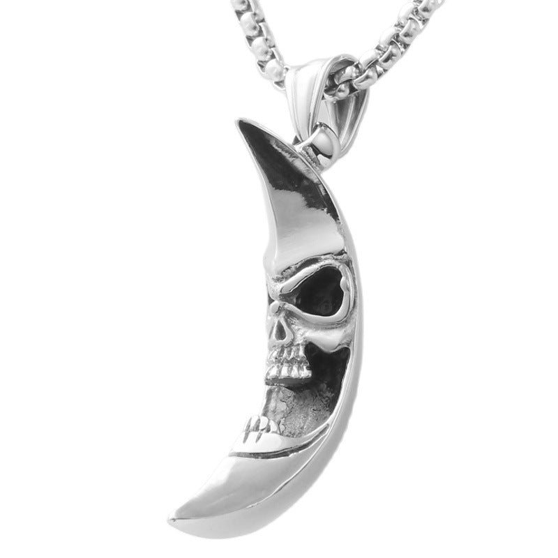 Men's Retro Titanium Steel Moon Skull Pendant Necklace - Trendy Personalized Jewelry