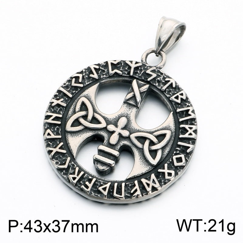 Vintage Viking Celtic Knot Luhn Rune Cross Pendant Slavic Sun Pattern Stainless Steel Necklace