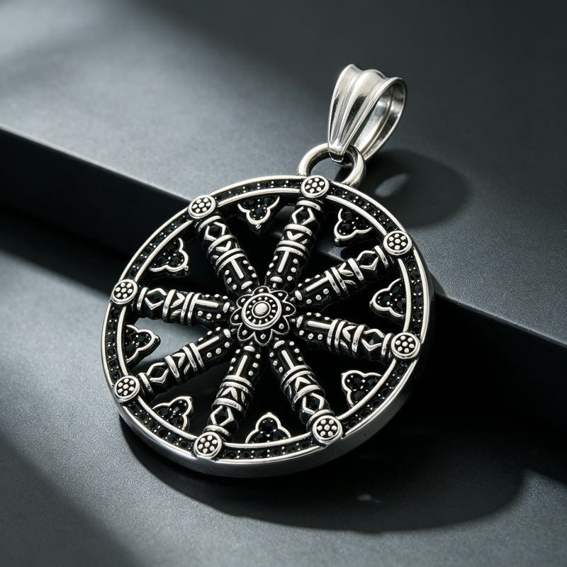 Vintage Viking Celtic Knot Luhn Rune Cross Pendant Slavic Sun Pattern Stainless Steel Necklace