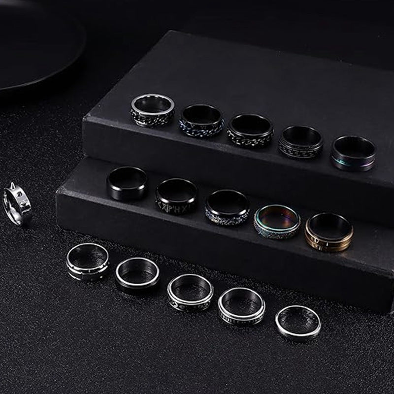 Titanium Steel Ring Set For Men And Women 16 Piece Unisex Anxiety Relief Decompression Jewelry Planderful Collection