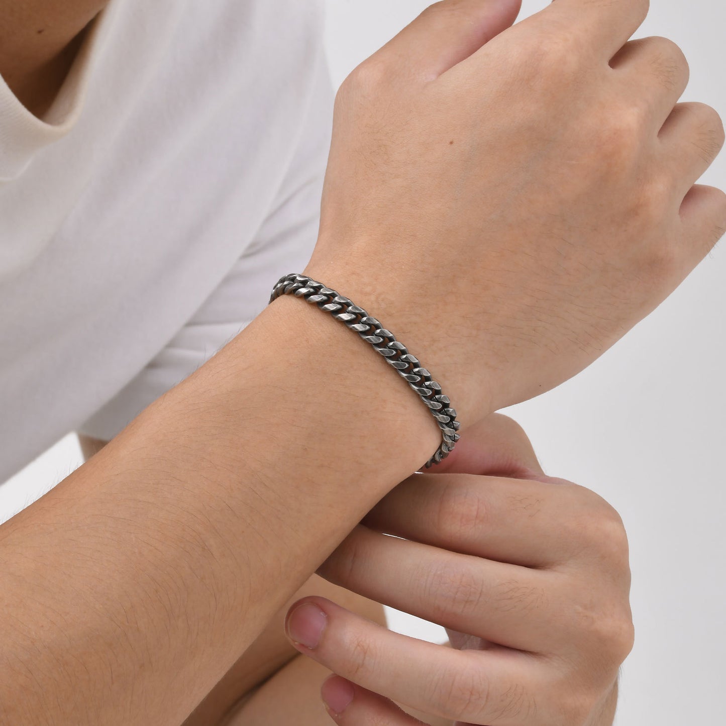 European And American Punk Stainless Steel Cuban Chain Bracelet Vintage Grey Men's Jewelry For Men