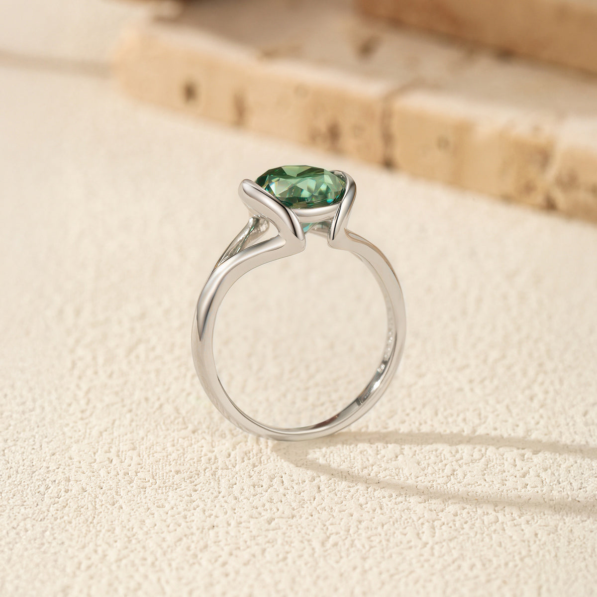 S925 Sterling Silver Colored Moissanite Oval Ring