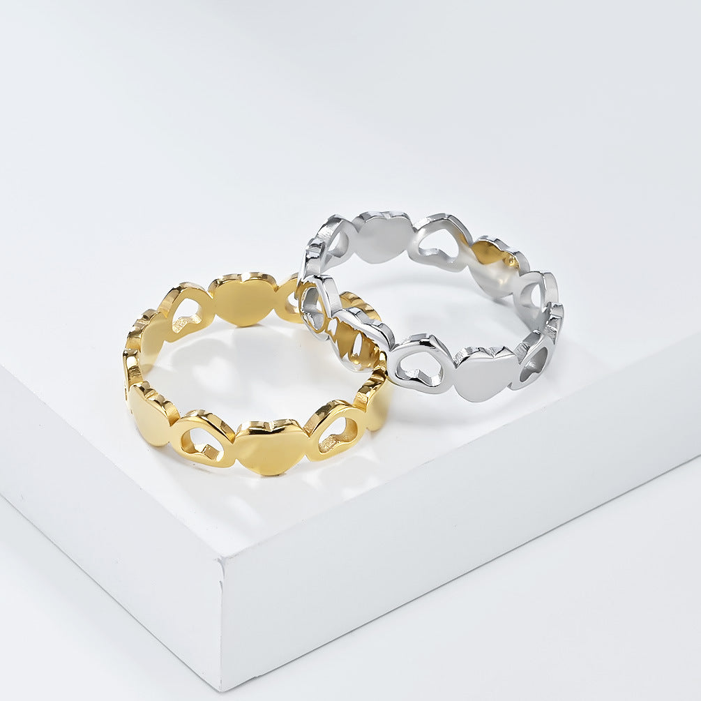Cross-Border Simple Light Luxury Love Shape Titanium Steel Ring
