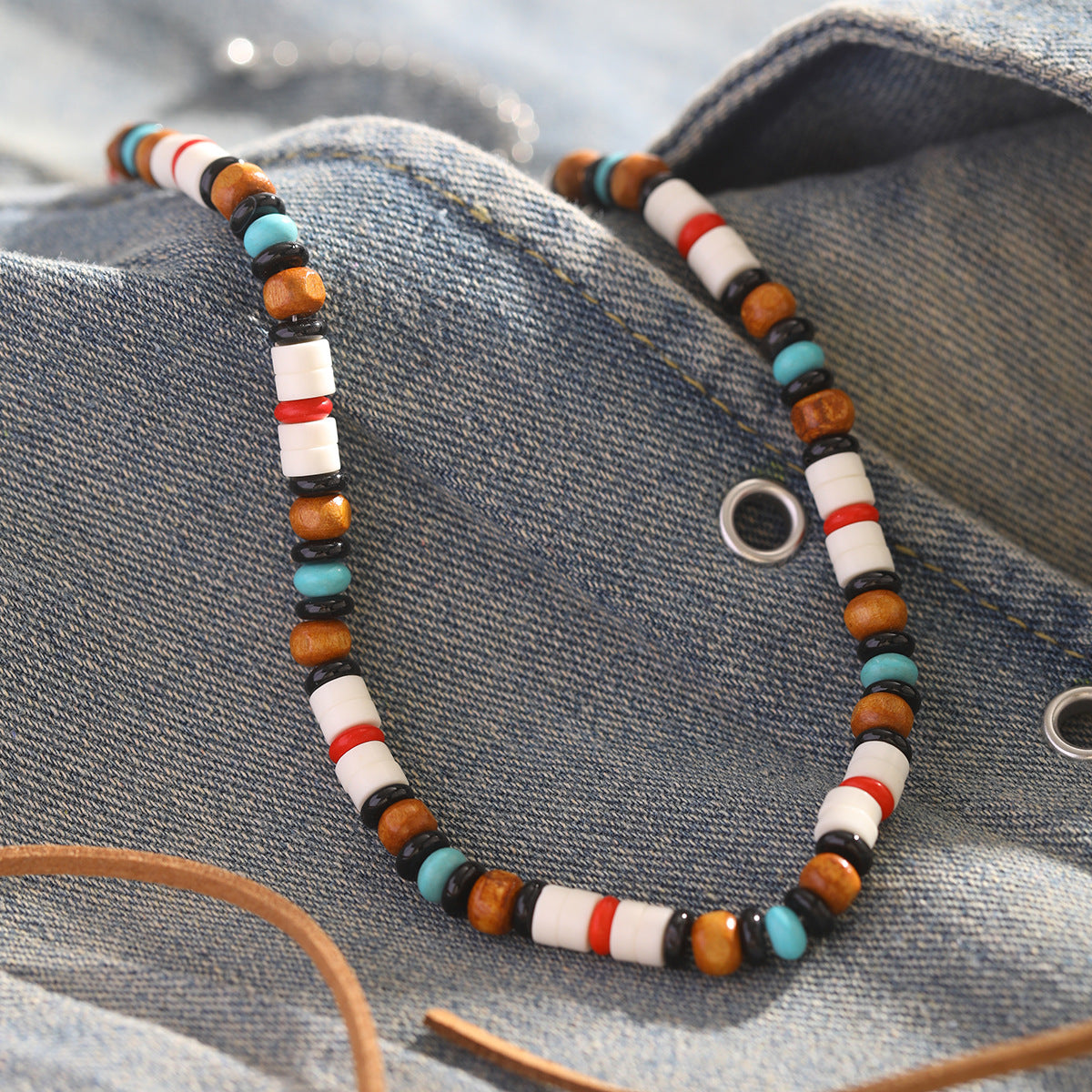Ethnic Style Wooden Beaded Necklace with Simple Design