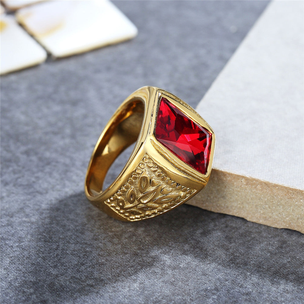 Planderful Gold Plated Zircon Ring Durable Titanium Steel Unisex European American Style Everyday Genie Premium