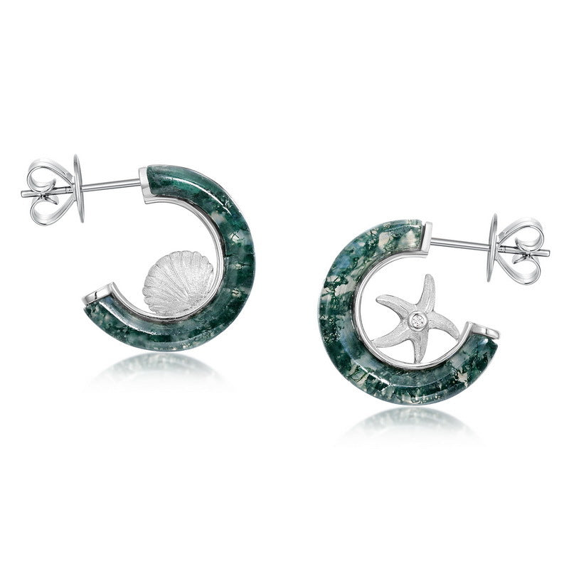 S925 Sterling Silver Moss Agate Signature 17 × 17 mm Stud Earrings