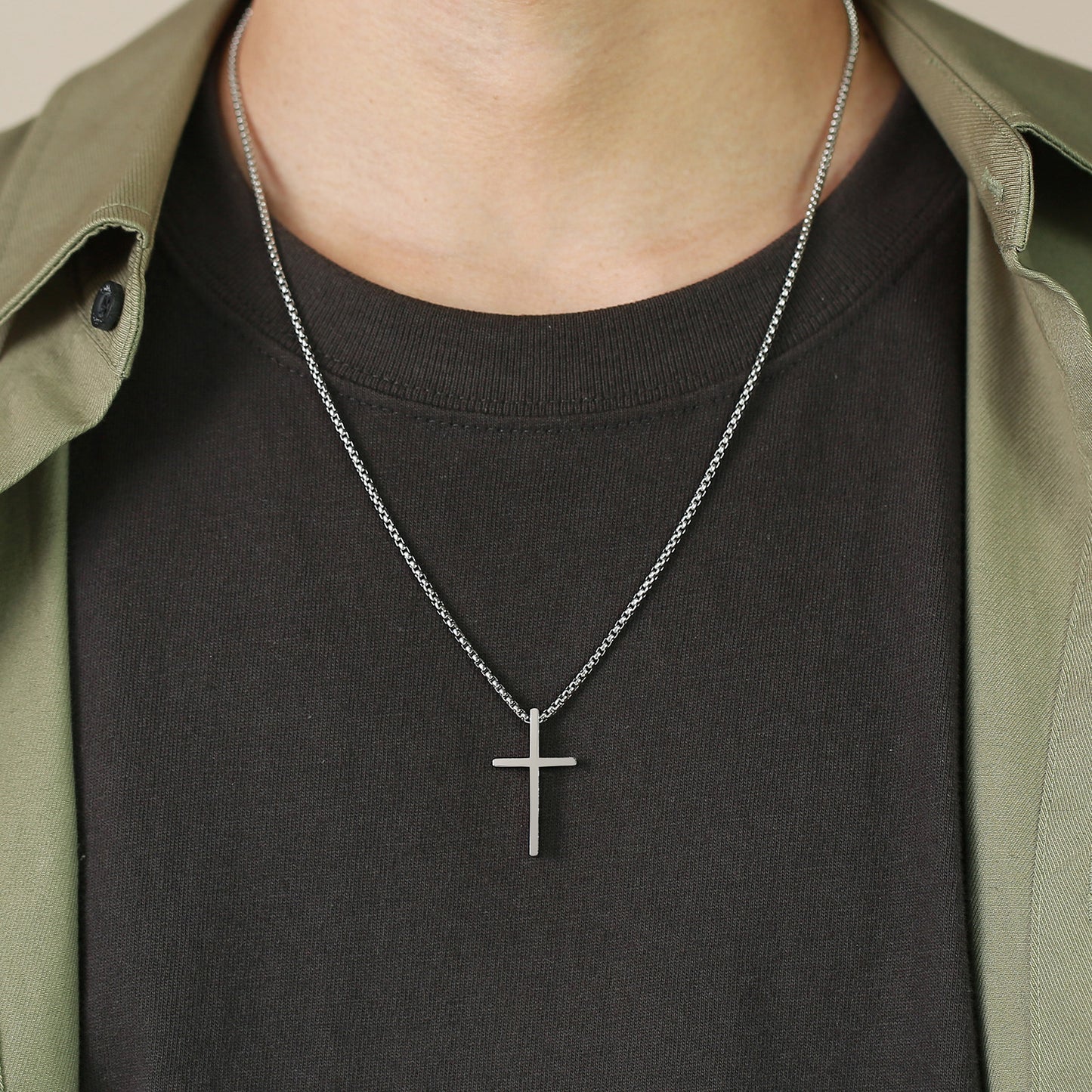Stainless Steel Bare Cross Pearl Chain Necklace for Men and Women