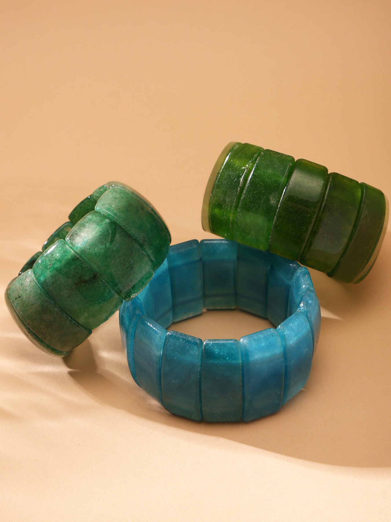 Planderful Jadeite Green Wide Faced Elastic Bracelet Women