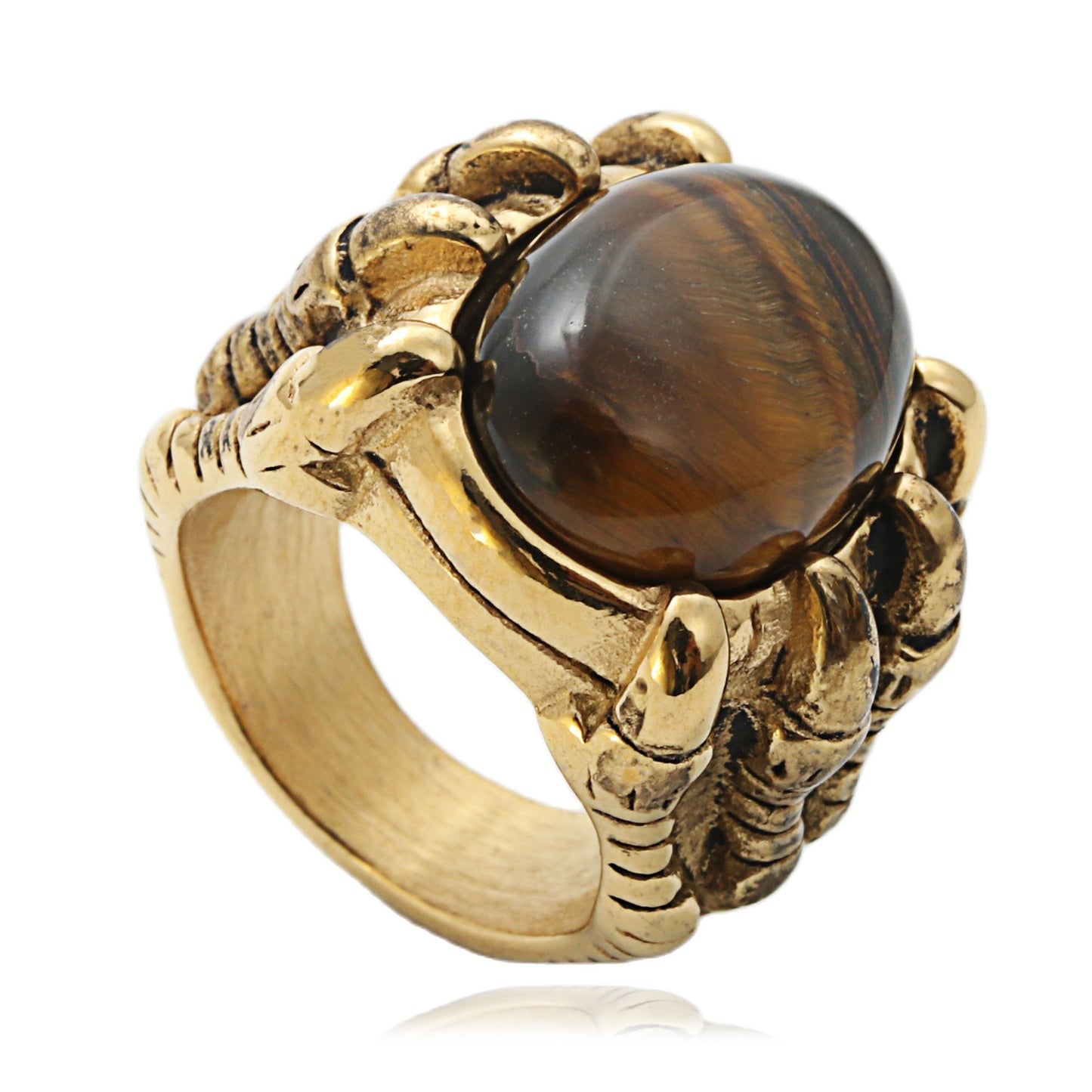 Planderful Titanium Steel Ring Multicolor Stone Dragon Claw Unisex Men Retro Punk Protection Statement