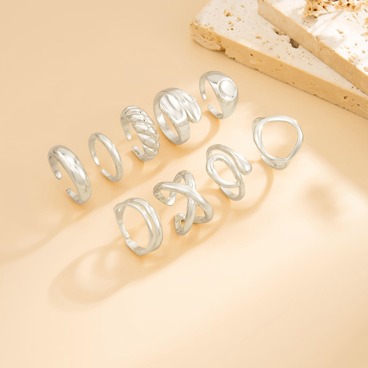 Planderful Vienna Verve Open Ring Set For Women Irregular Smooth Band With Statement Jewelry