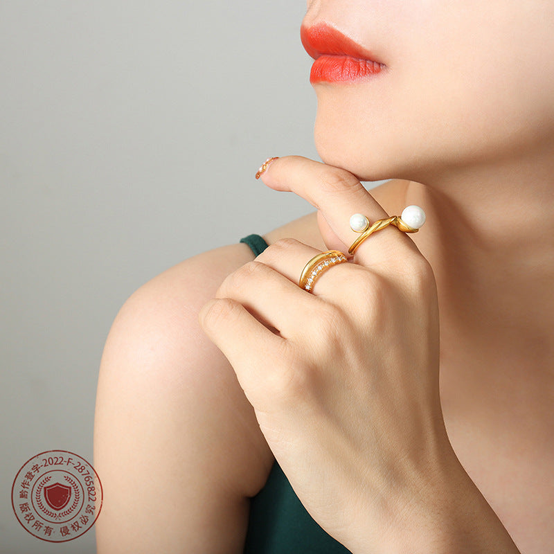Colorful Beads Inlaid French-Inspired Niche Ring for Women