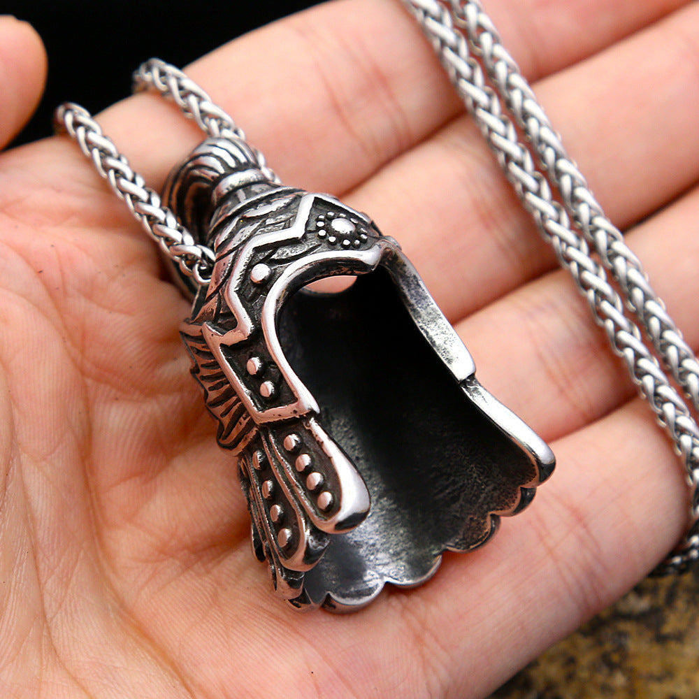 Warrior Helmet Stainless Steel Pendant Necklace