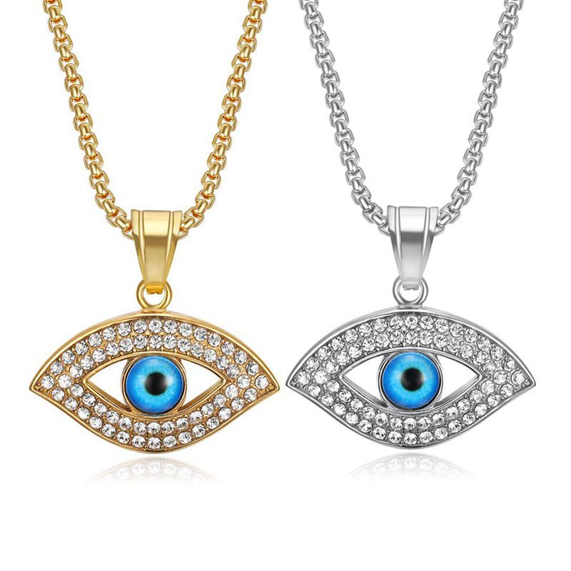 Planderful Turkish Blue Eye Nazar Pendant Necklace Gold Plated Stainless Steel Zircon Hip Hop Jewelry For Hip Hop Fans