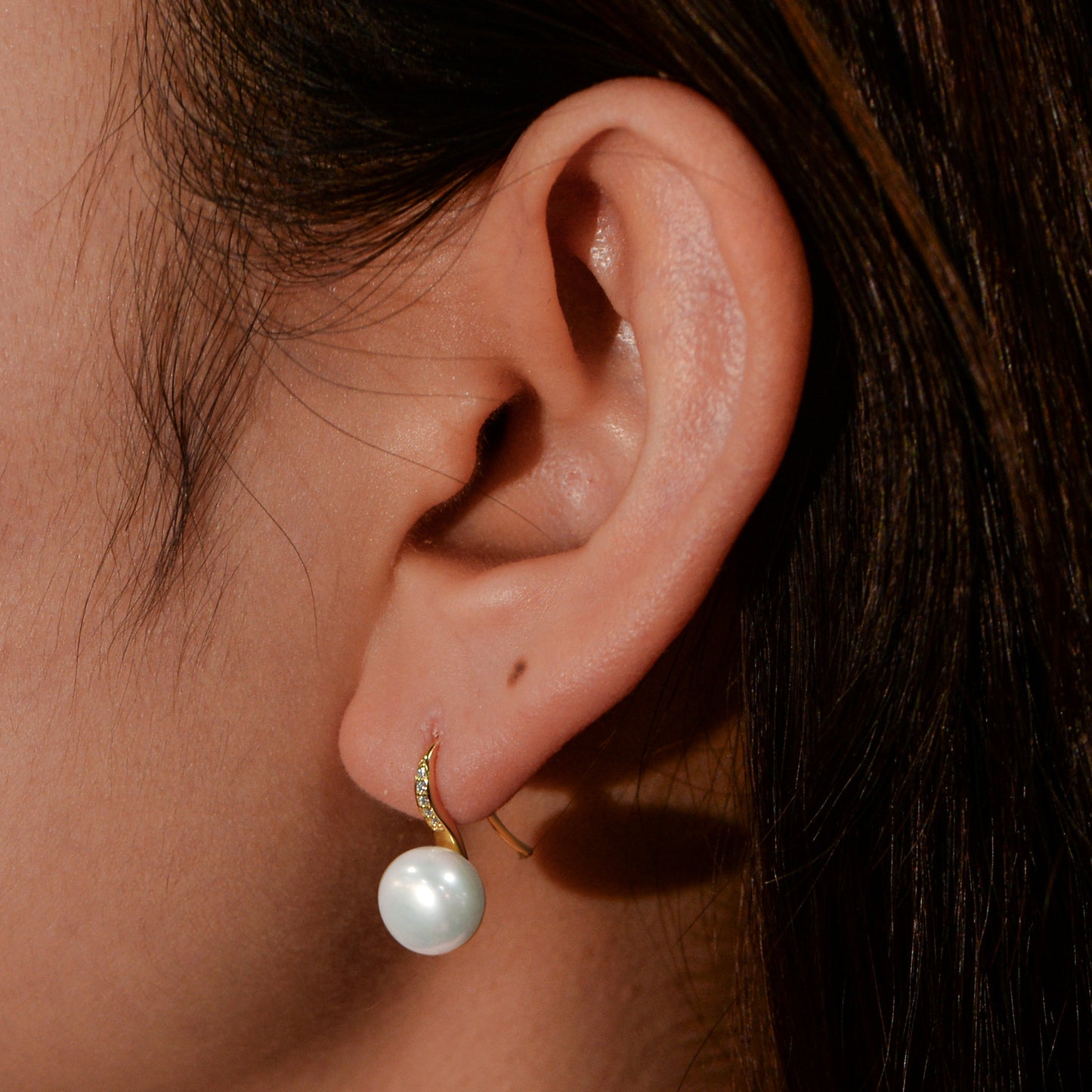 S925 Sterling Silver Natural Freshwater Pearl Earrings Zircon Ear Hook Earrings