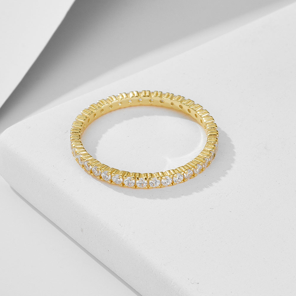 Micro-Inlaid Zircon Full Zircon Ring Sterling Silver Style Stacked Wind Ring