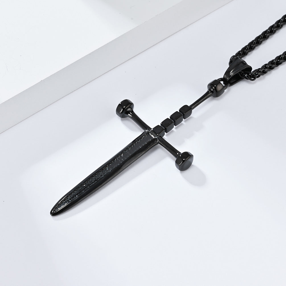 Planderful Double Bladed Cross Sword Necklace For Men Retro Self Defense Pendant Chain