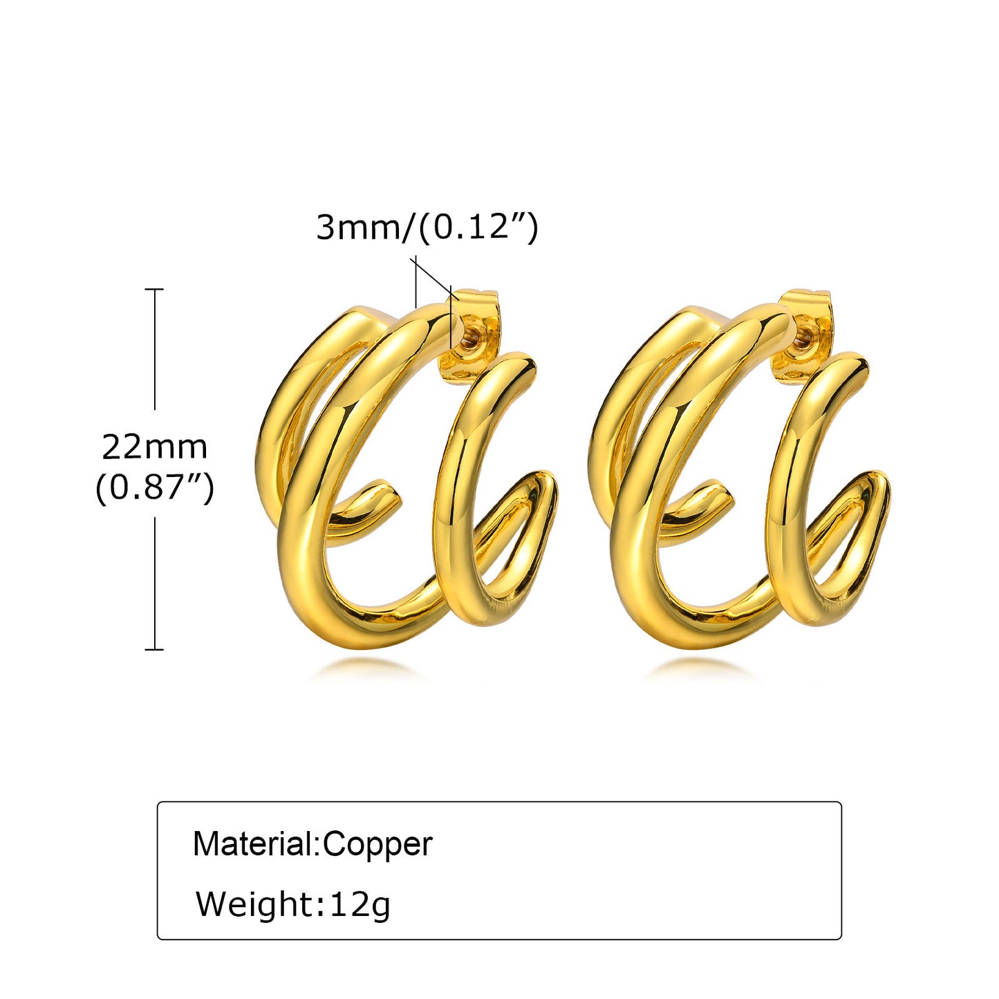 European And American Jewelry Copper Three-Ring Earrings Set