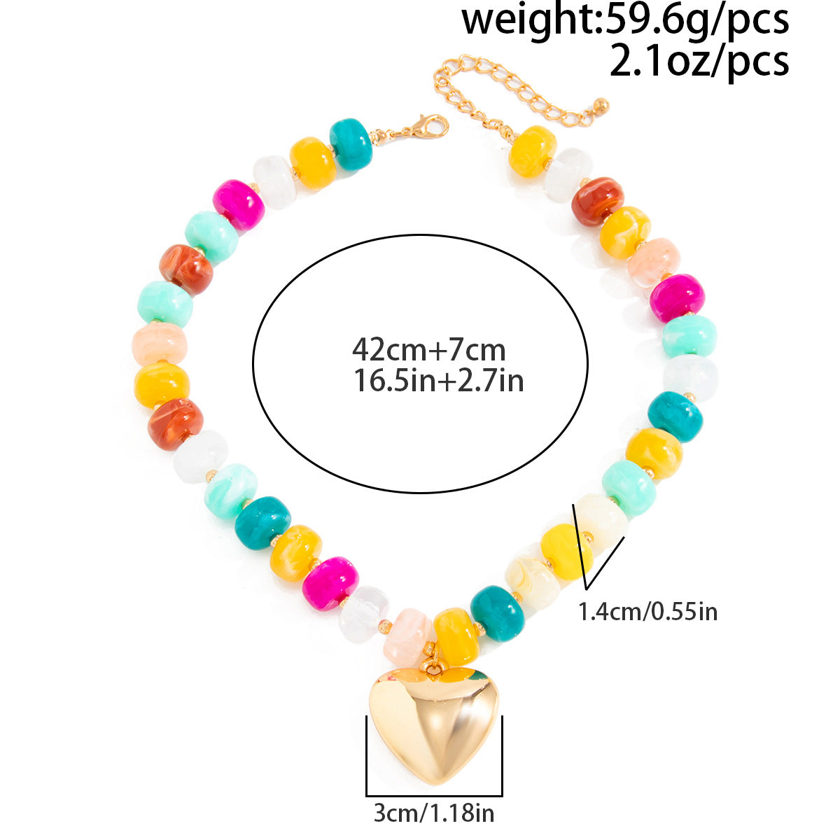 Candy-Color Heart Beaded Necklace