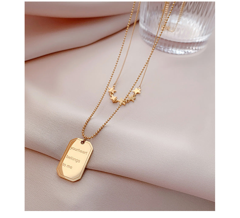 Exquisite Geometric Double Layered Star Necklace - Elegant Titanium Gold Jewelry