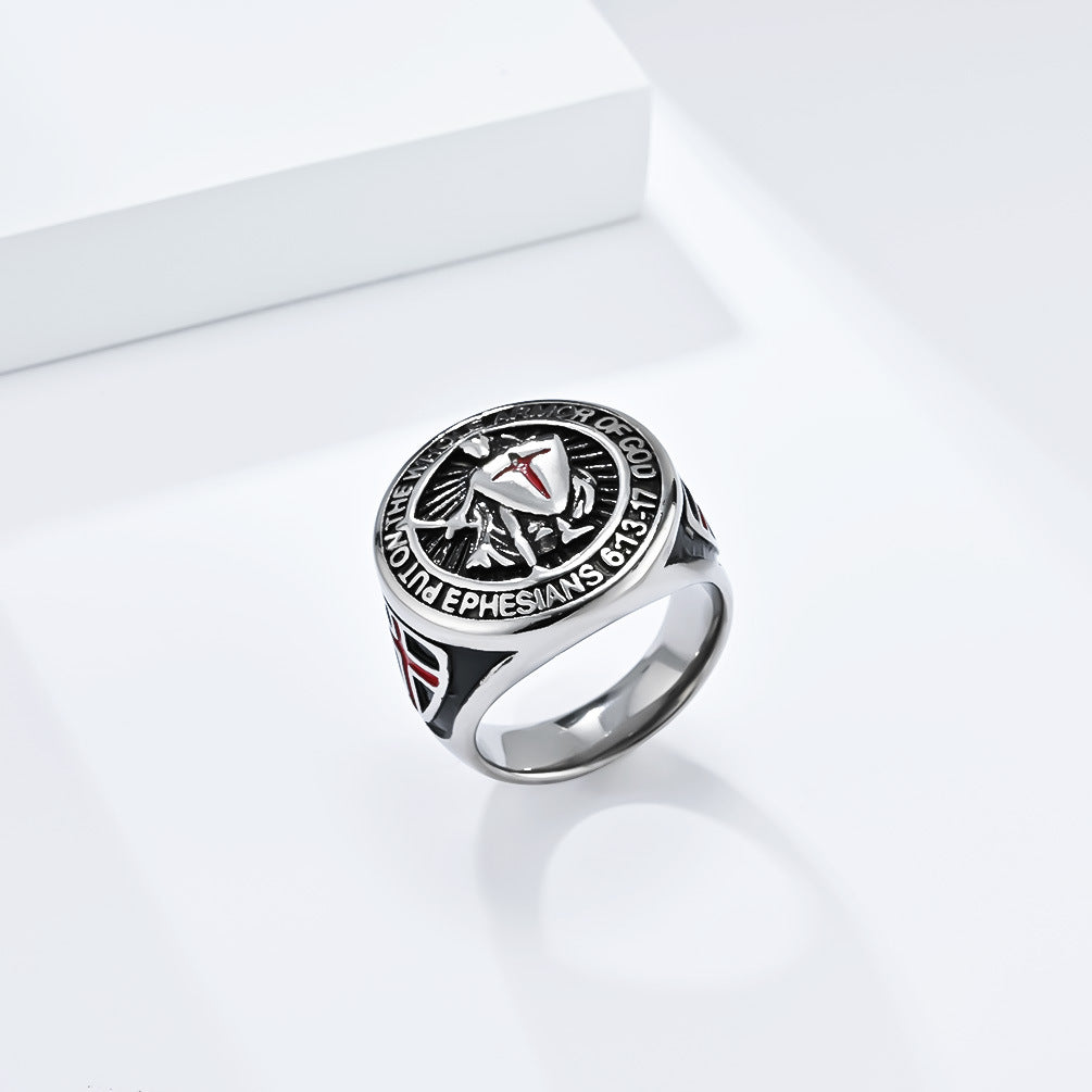 Planderful Stainless Steel Ring Templar Shield Cross Retro Hip Hop Bold For Men Who Love Streetwear