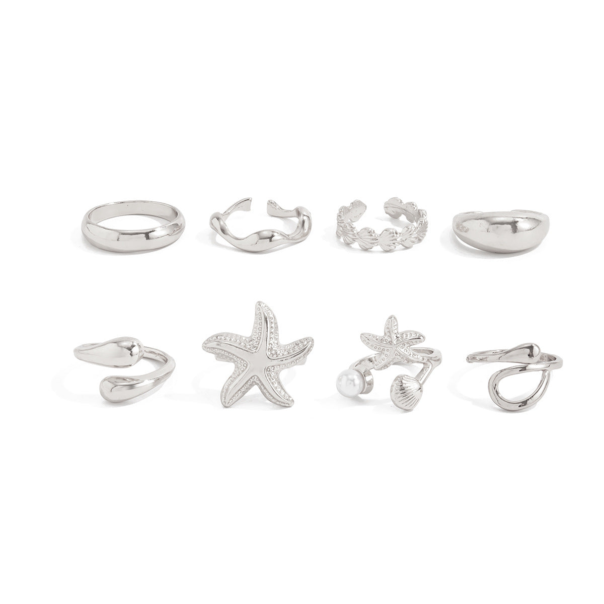 Planderful Vienna Verve Ocean Starfish Shell Ring For Women Irregular Glossy Statement Jewelry