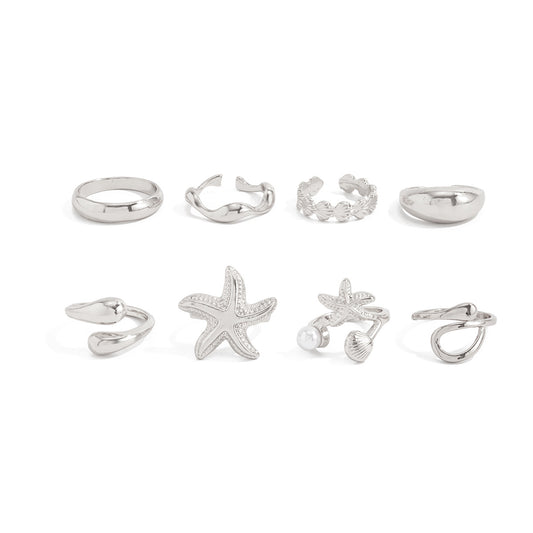 Planderful Vienna Verve Ocean Starfish Shell Ring For Women Irregular Glossy Statement Jewelry