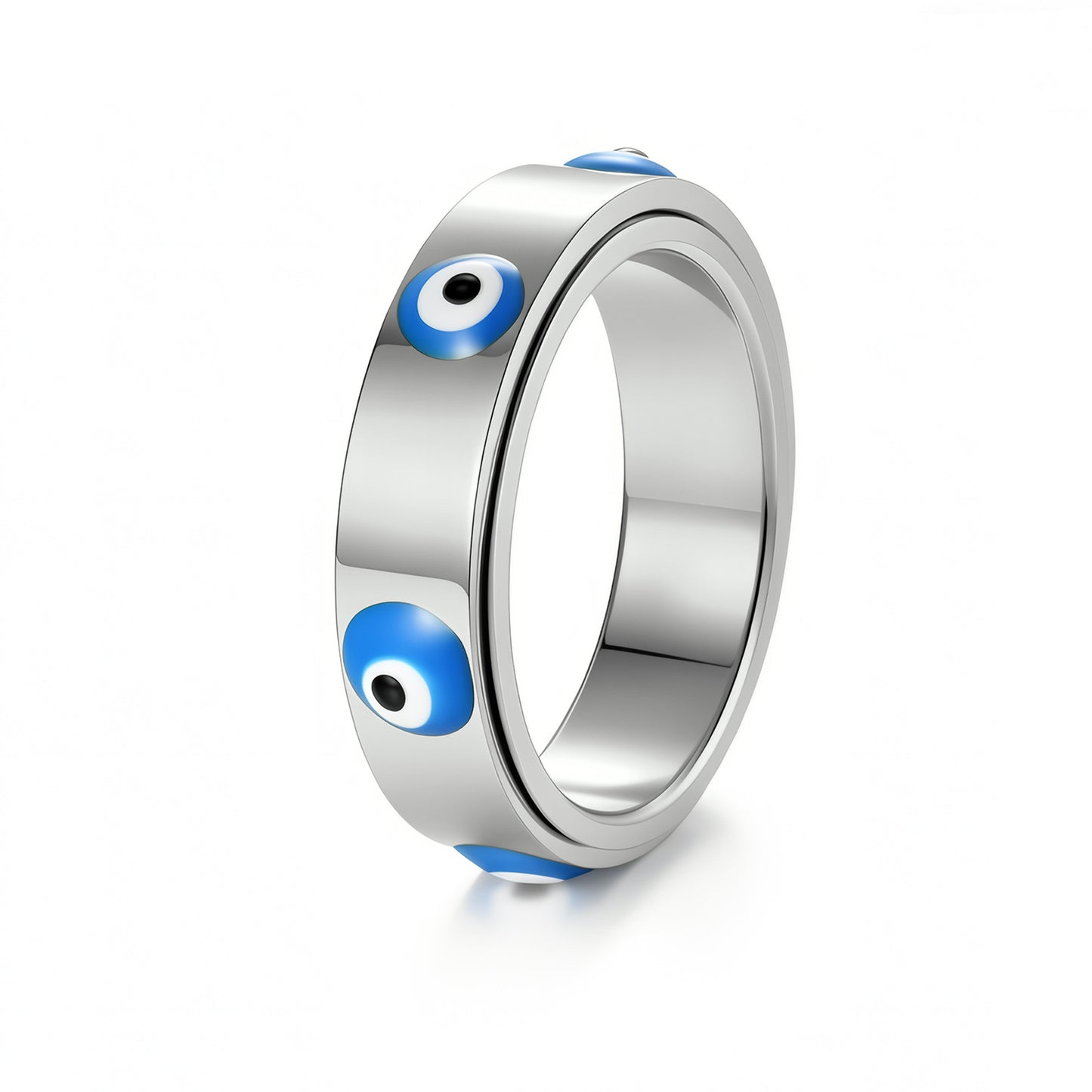 Blue Evil Eye Ring Rotatable Stainless Steel Unisex Jewelry By Planderful Everyday Genie