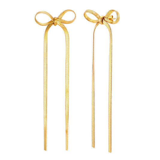 Earrings French Fashion Fringed Earrings Stainless Steel Bow