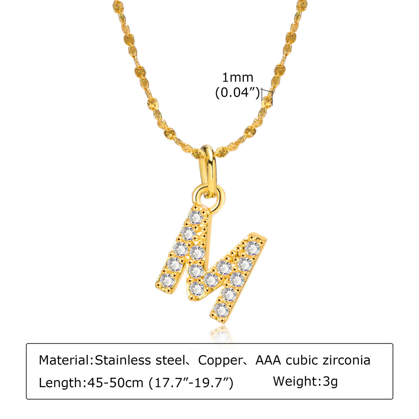26 English Letter Stainless Steel Necklace Zircon Jewelry