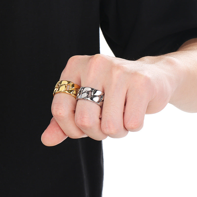 Planderful Men Stainless Steel Cuban Chain Ring Hollow