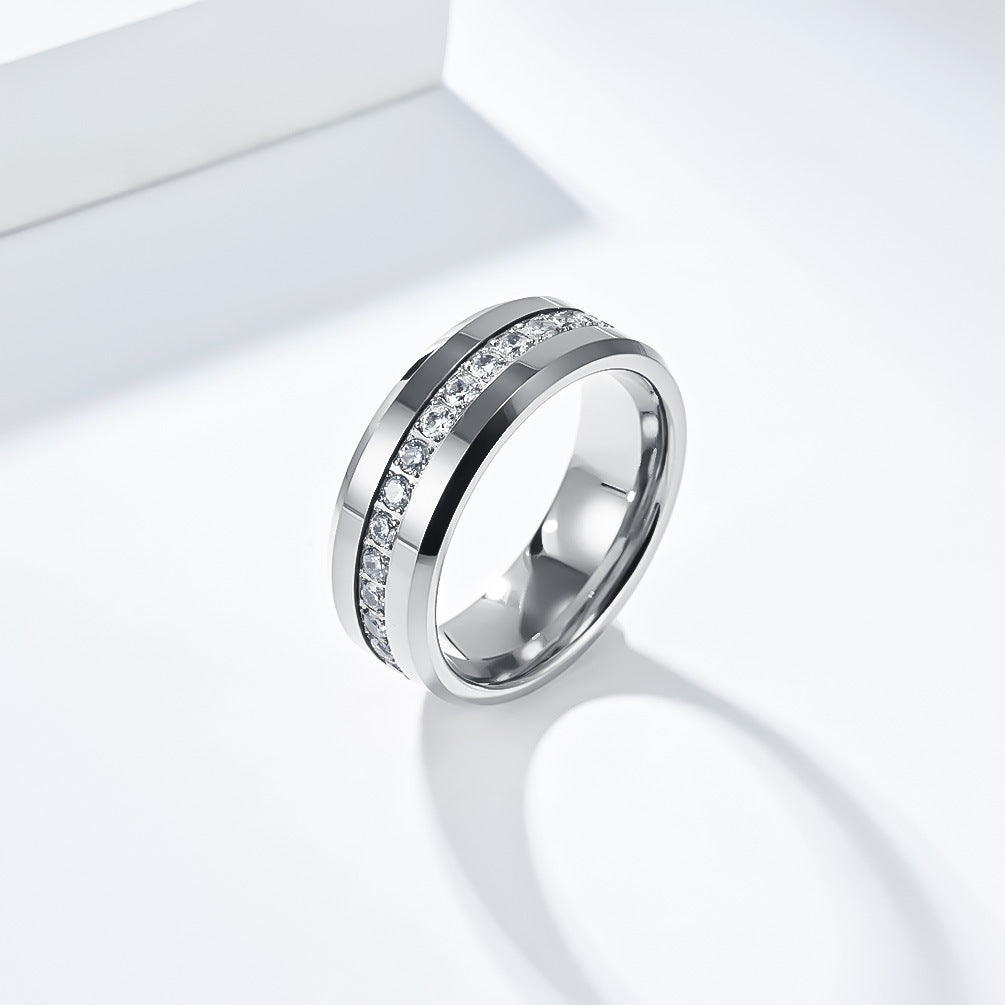 Planderful Tungsten Zircon Ring For Men Light Luxury High End Engagement Wedding Band