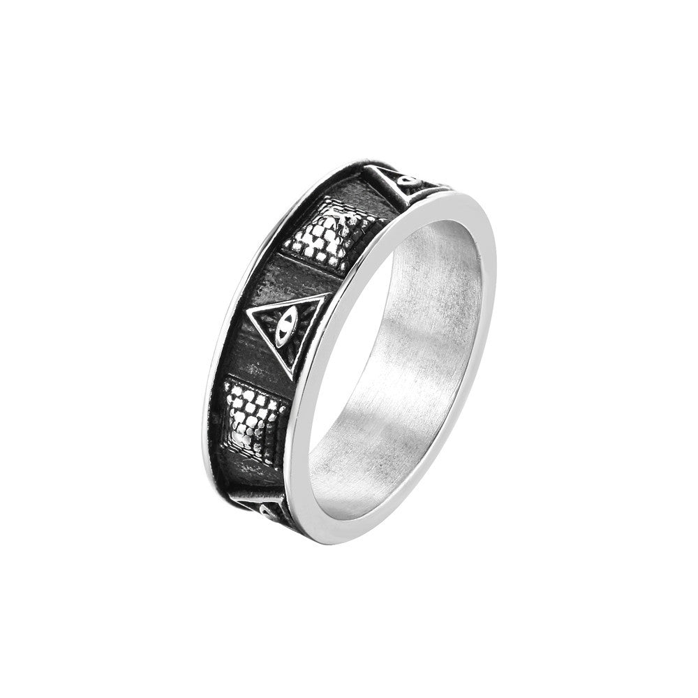 Planderful Egyptian Pharaoh Pyramid Ring Titanium Steel Unisex Protection Omniscient Eyes