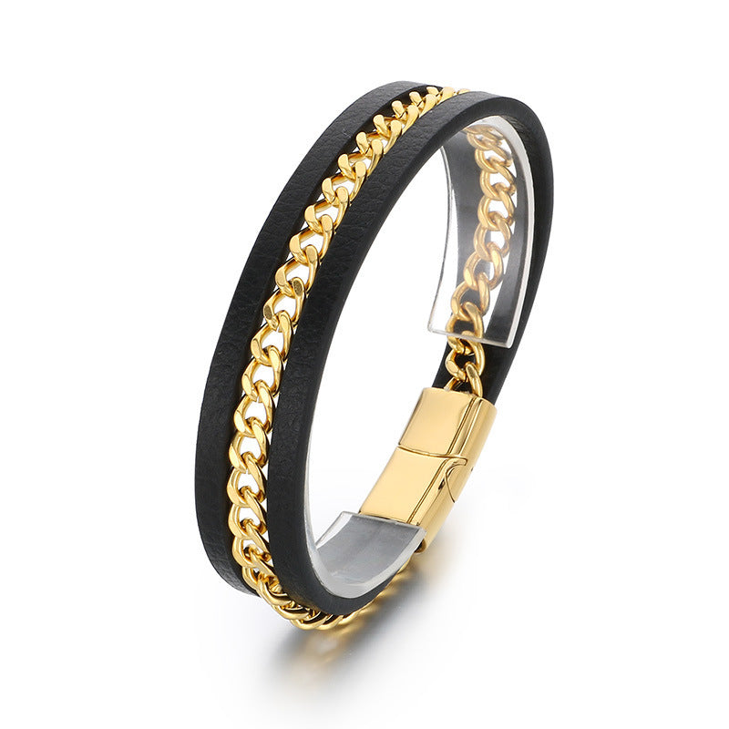 Planderful Mens Microfiber Leather Bracelet Magnetic Buckle