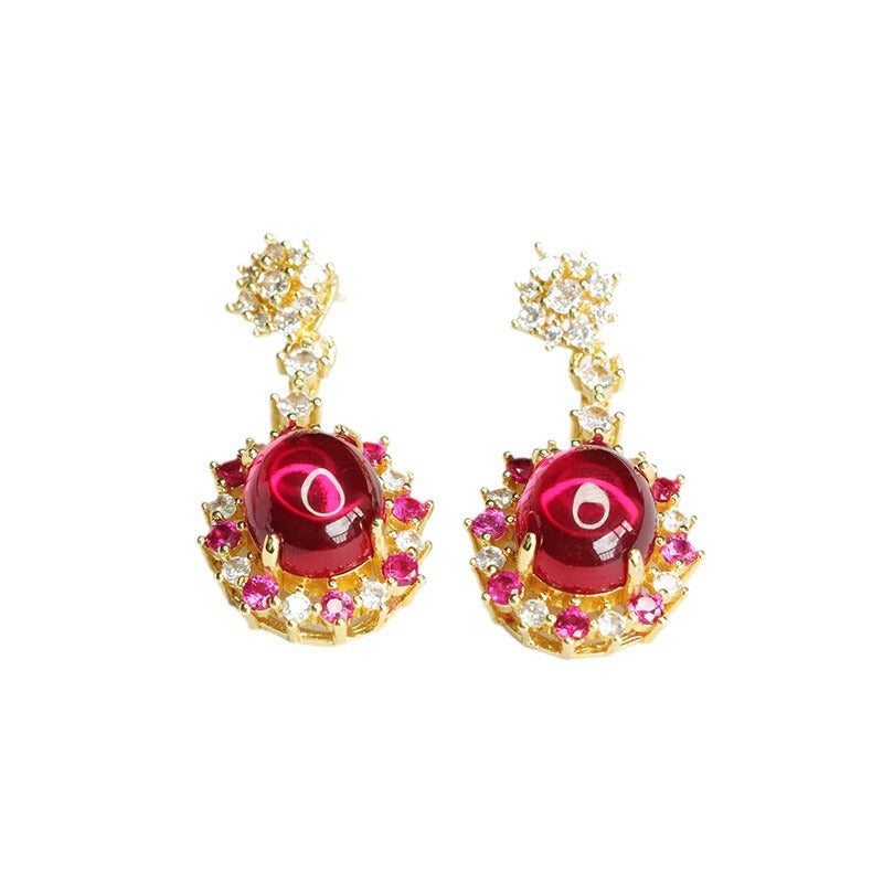 Lab-Grown Ruby Radiant Flower Stud Earrings