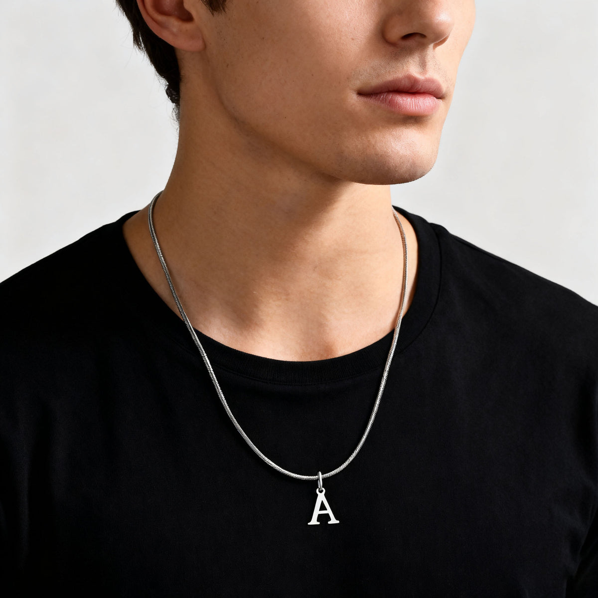 Stainless Steel Square Snake Chain 26 English Letter Necklace Bone Chain Steel Color