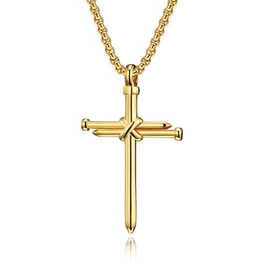 Planderful Nail Cross Necklace For Men Stainless Steel Punk Pendant Bold Durable Jewelry