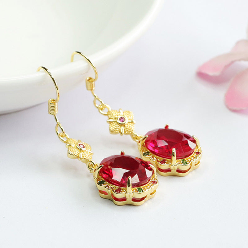 Lab-Grown Ruby Clover Drop Earrings