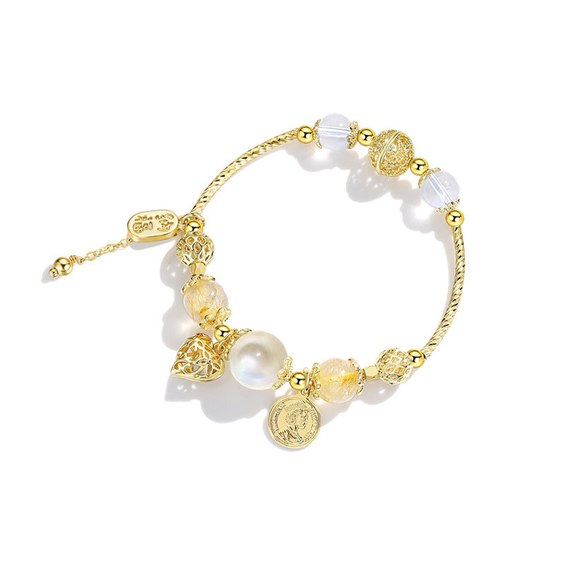 Moonstone Citrine Crystal Heart Bracelet